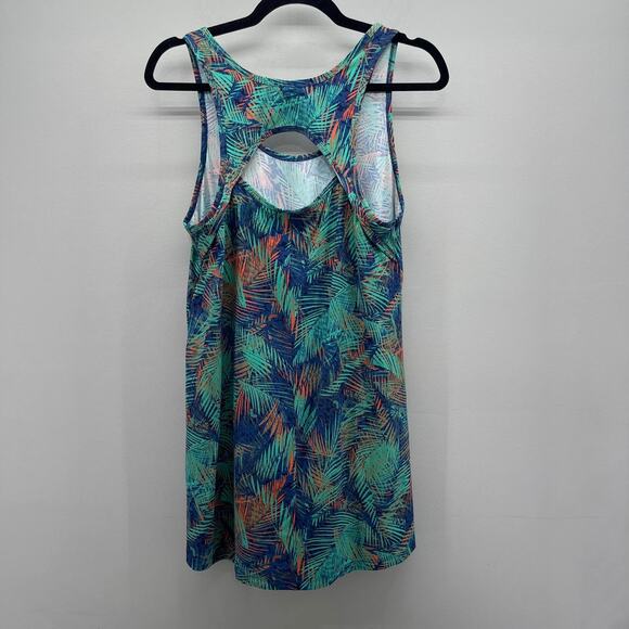 Lole Blue Tropical Palm Leaf Print Scoop Neck Long Tank Top Swim Cover Up - Picture 2 of 7